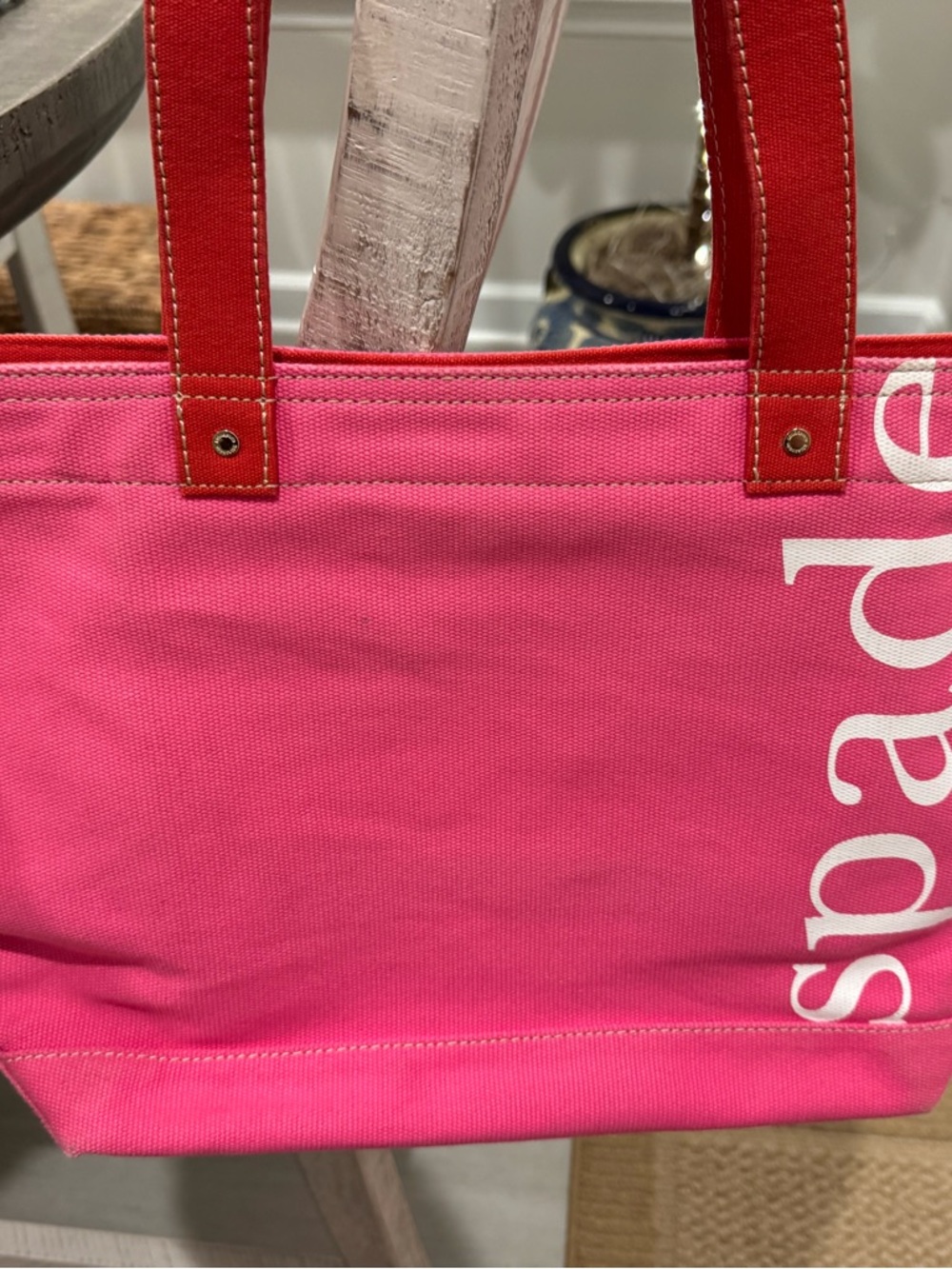 kate spade Hot Pink Canvas Tote with Red Handles - Picture 4 of 4